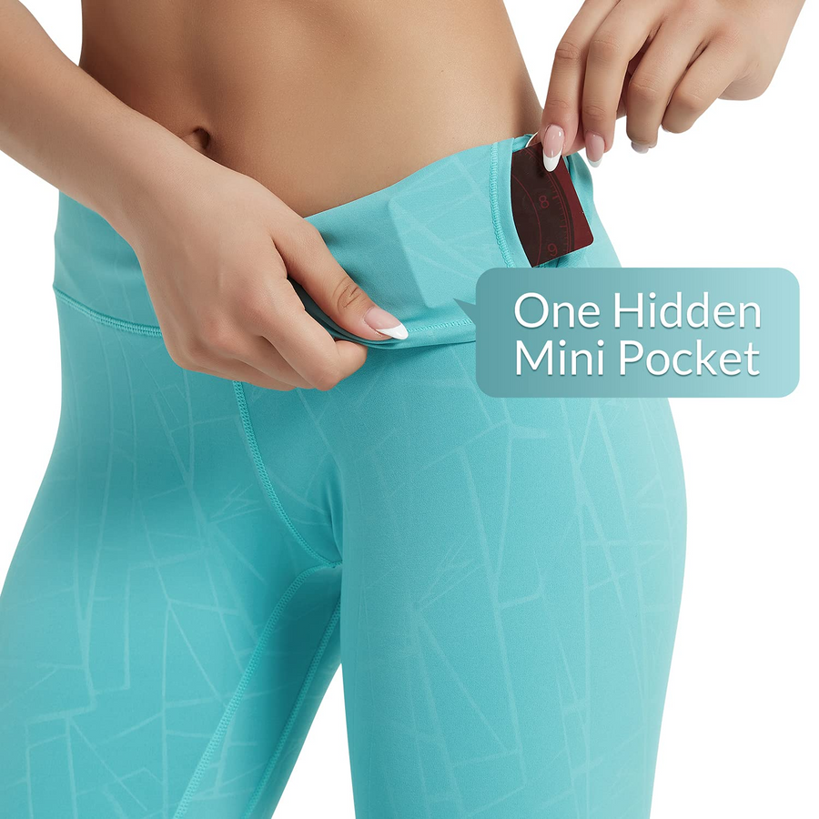 Women's Active Wear Leggings w/ Hidden Waistband Pocket -Slate Blue, L 