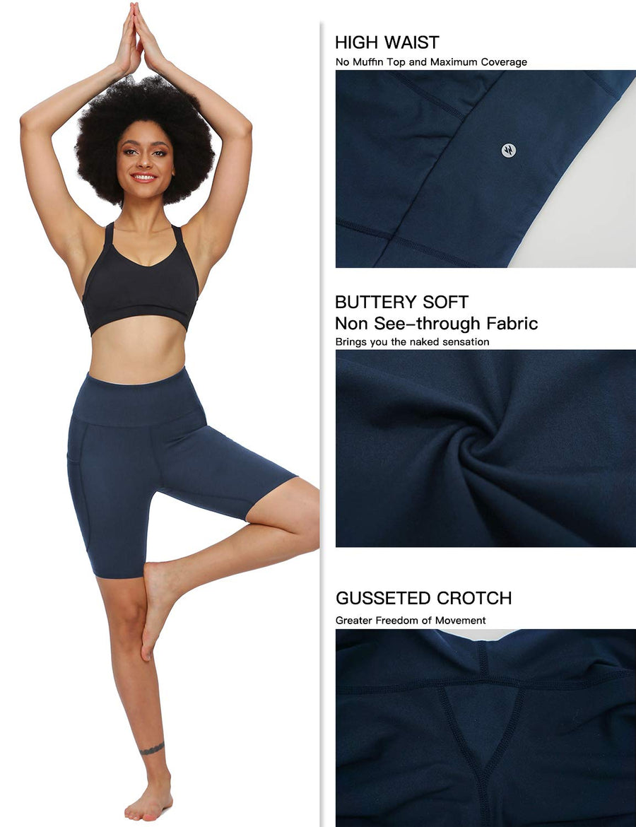 Women's High Waist Yoga Tummy Control Stretch Shorts, 8 Inch - Dark Green /  S